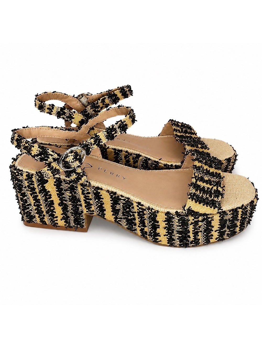 Katy Perry Women's Platform Heels with Black and Beige Striped Fringe Design 8 - Picture 2 of 4